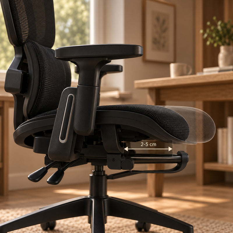 Profondeur d'assise, ajustable 2 à 5 cm