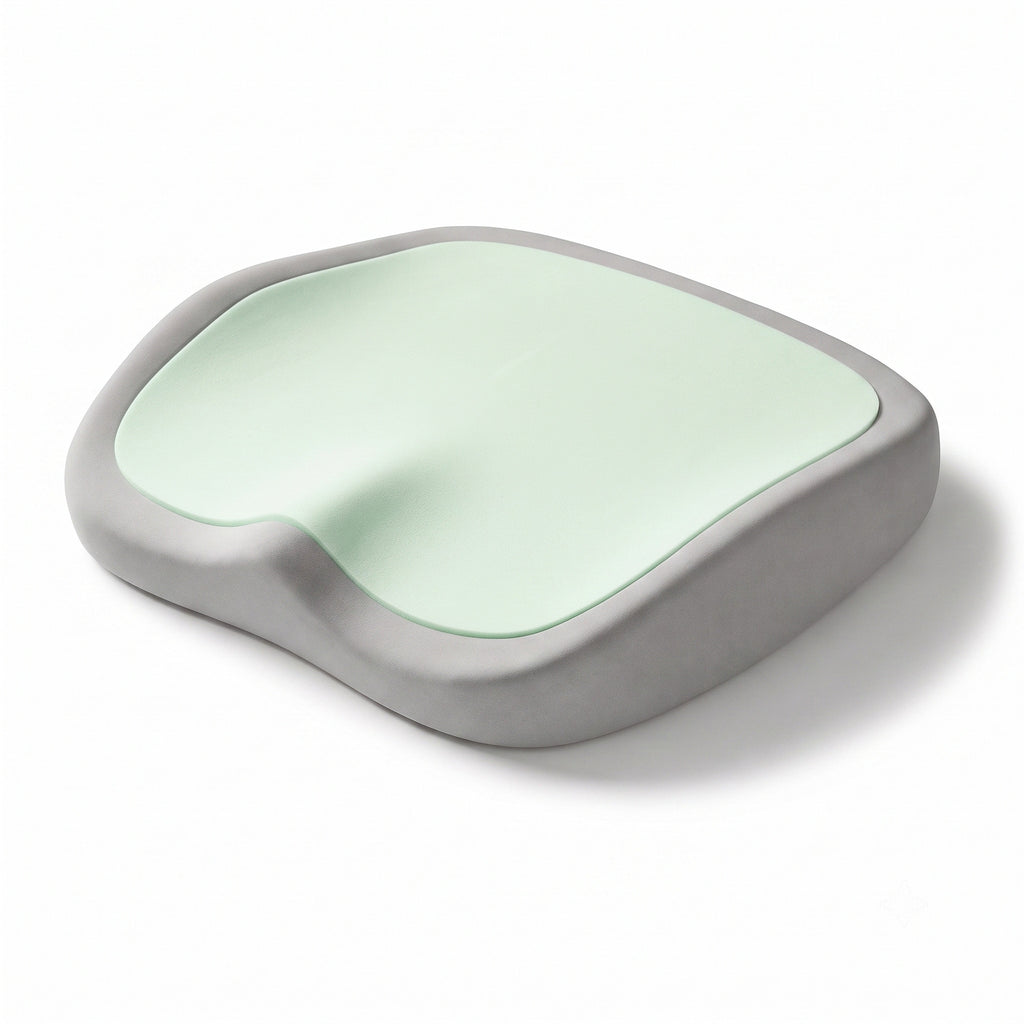 Coussin ergonomique ERGOΛ Cloud Memory, coloris Vert, mousse mémoire anatomique, découpe coccyx, fond blanc