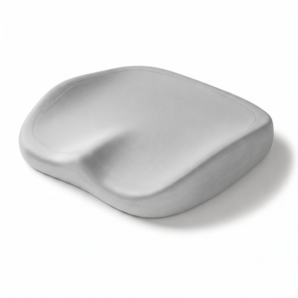Coussin ergonomique ERGOΛ Cloud Memory, coloris Gris, mousse mémoire anatomique, découpe coccyx, fond blanc