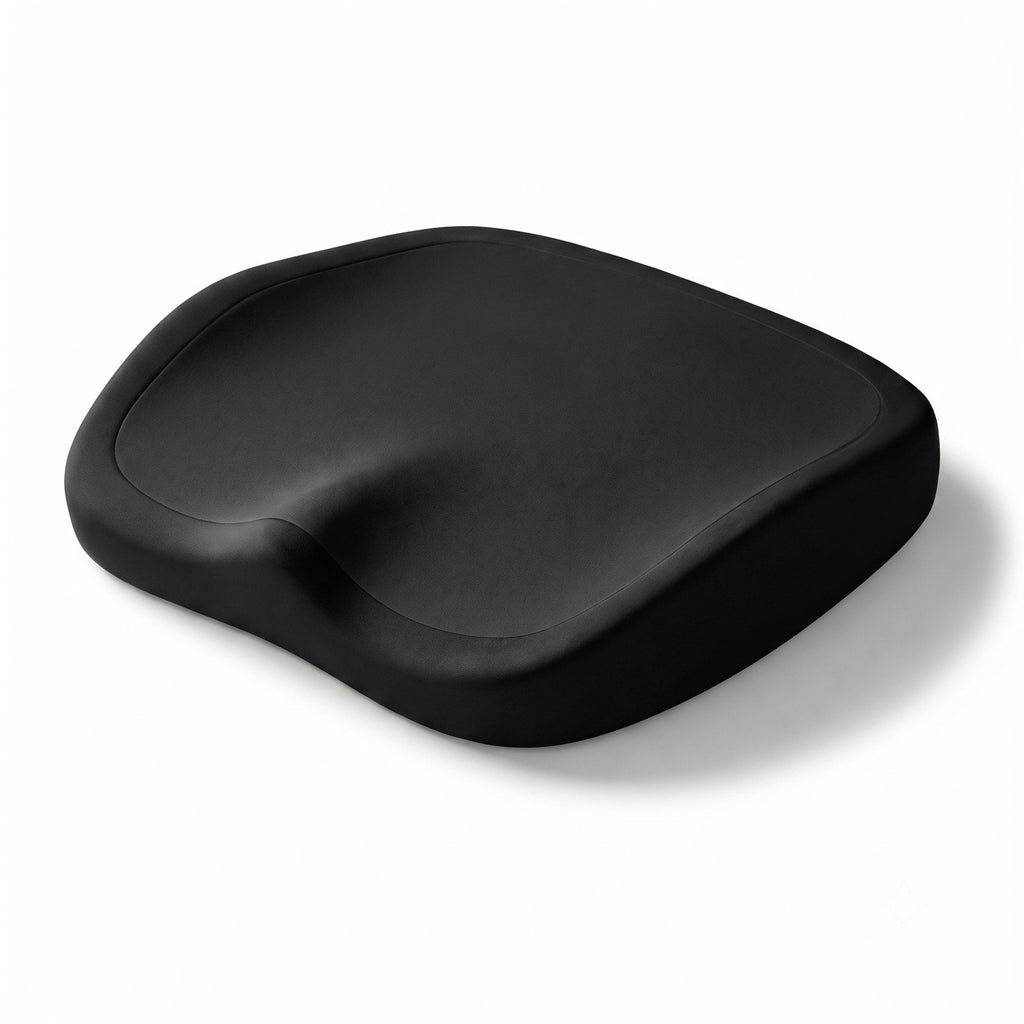 Coussin ergonomique ERGOΛ Cloud Memory, coloris Noir, mousse mémoire anatomique, découpe coccyx, fond blanc