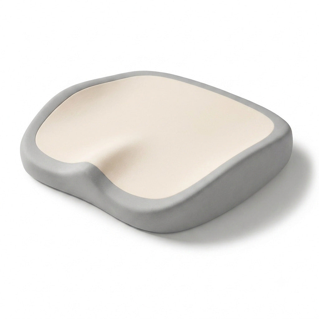 Coussin ergonomique ERGOΛ Cloud Memory, coloris Beige, mousse mémoire anatomique, découpe coccyx, fond blanc