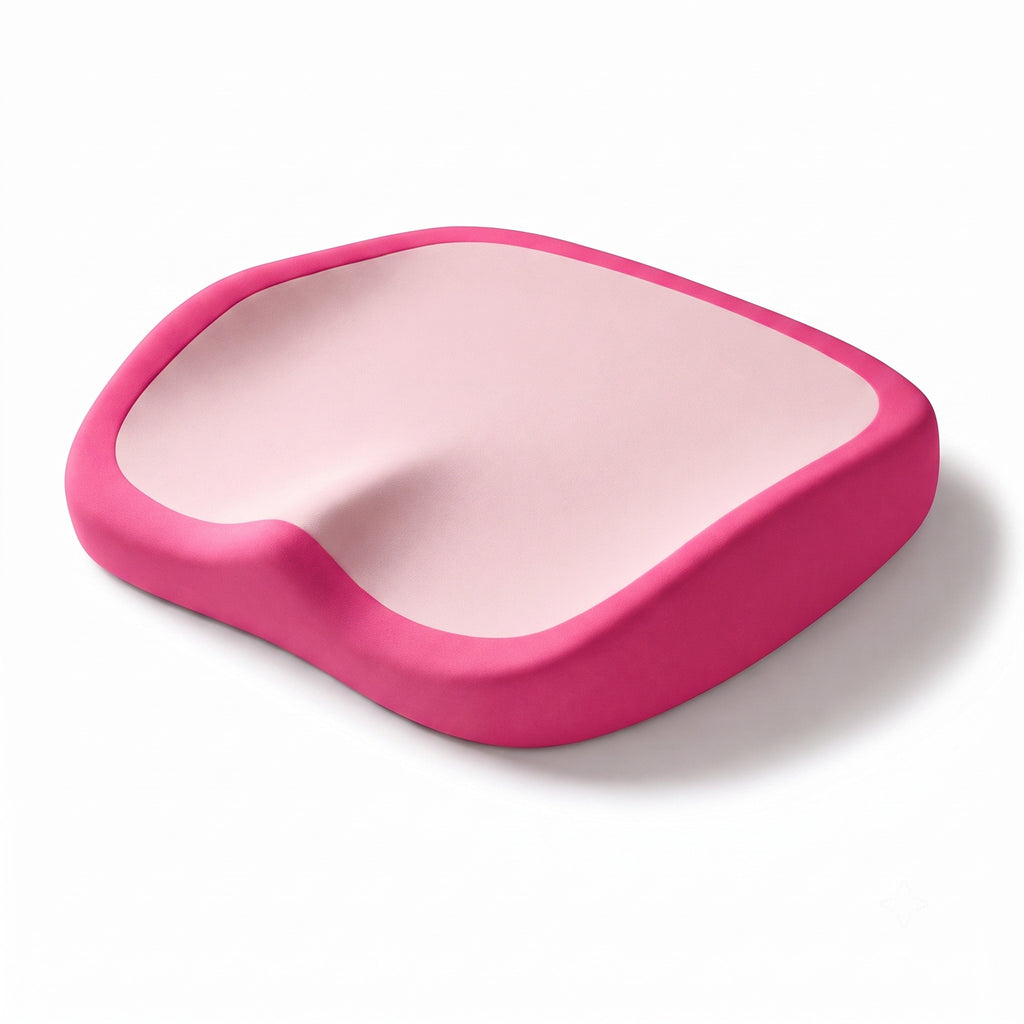 Coussin ergonomique ERGOΛ Cloud Memory, coloris Rose, mousse mémoire anatomique, découpe coccyx, fond blanc