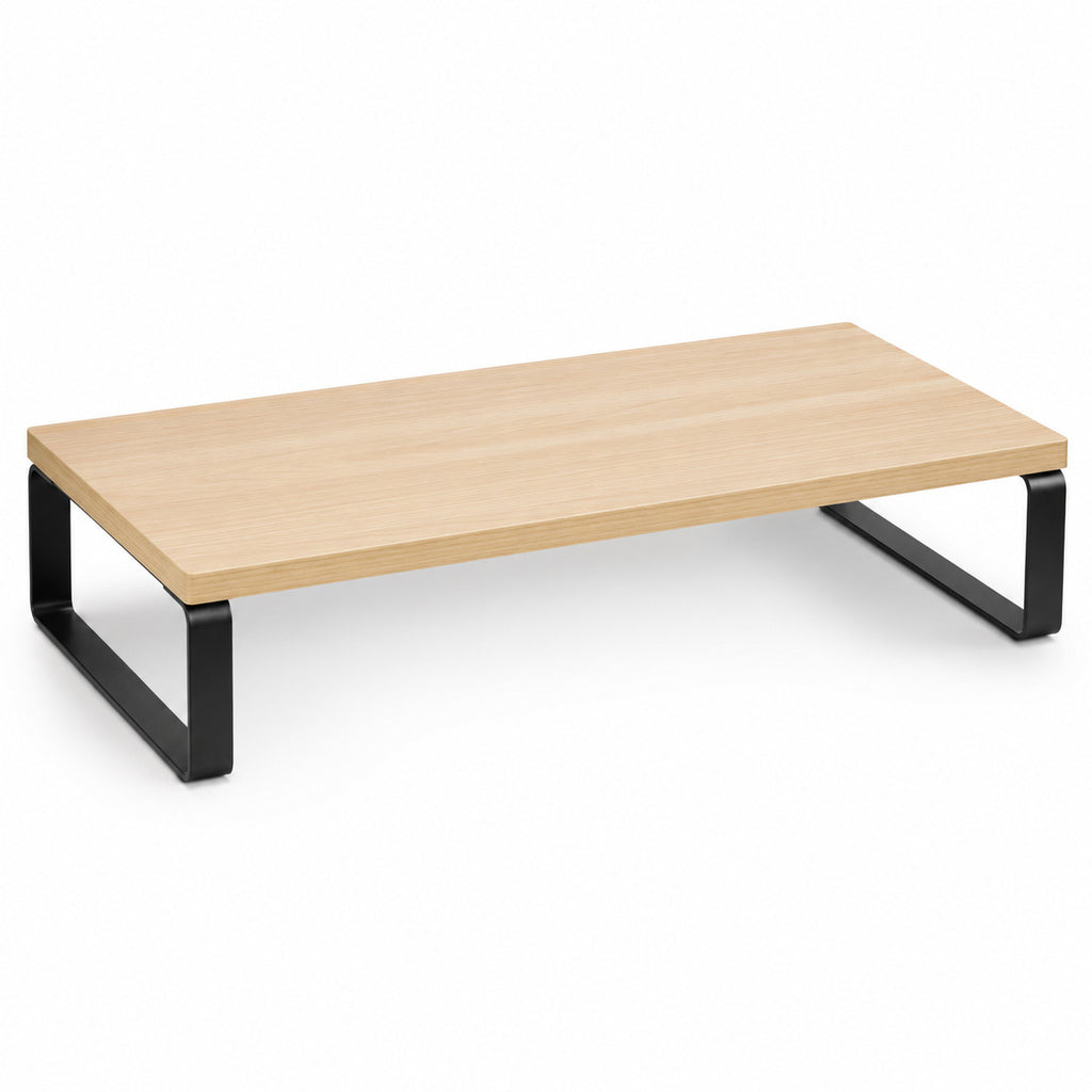 Rehausseur écran ERGOΛ Lift en bois et acier gris, vue 3/4, fond blanc