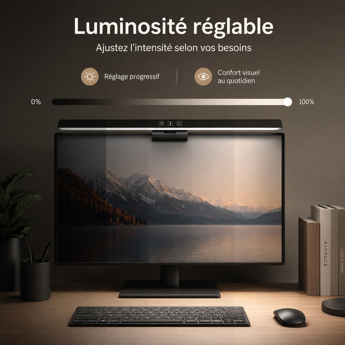 ERGOΛ Lux vue de dessous, bouton de réglage luminosité et température de couleur