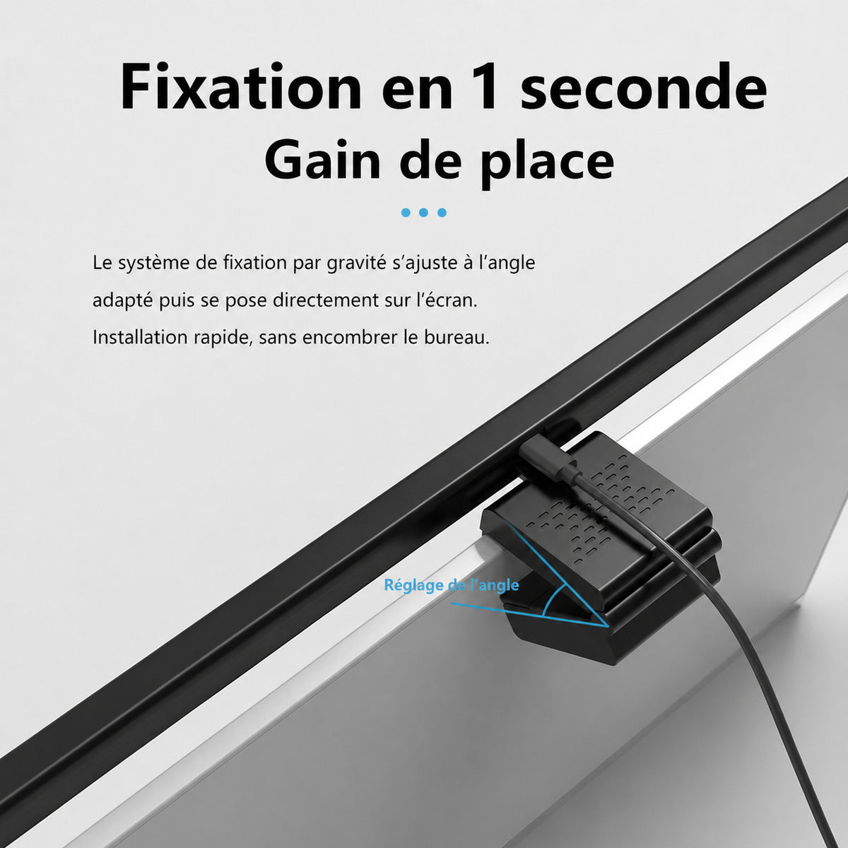 ERGOΛ Lux barre 50 cm, aluminium noir, vue 3/4 fond blanc
