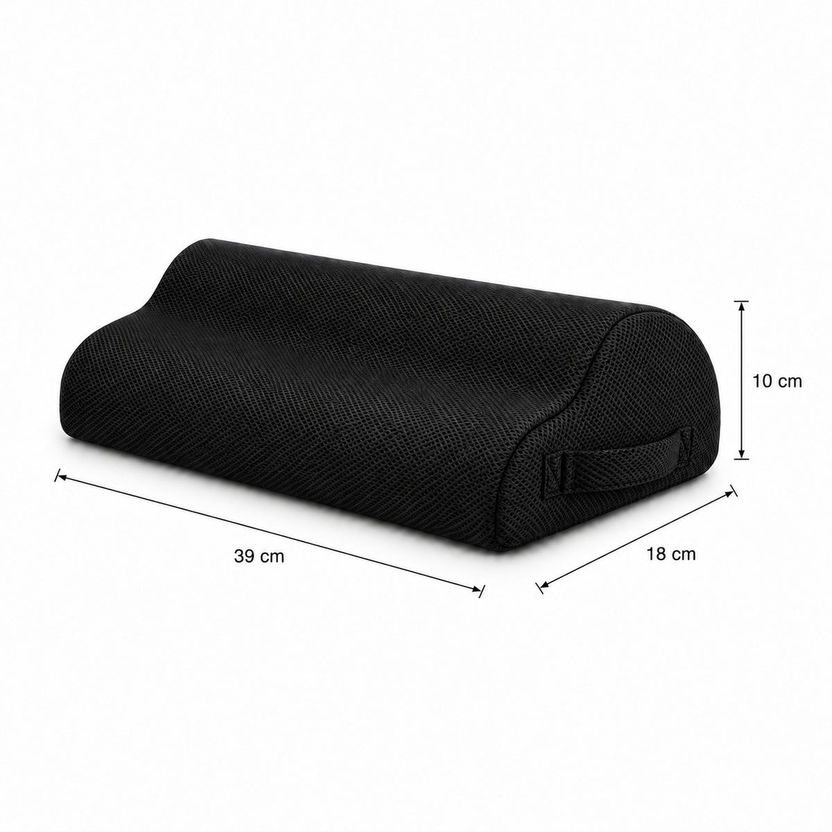 Repose-pieds ERGOΛ Rest Cloud avec dimensions annotées 39×18×10 cm, vue 3/4, fond blanc