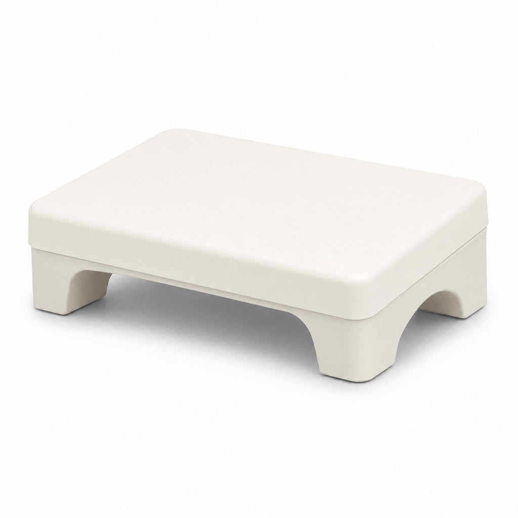 Repose-pieds ERGOΛ Rest Grip, dessus blanc ardoise avec base blanche, structure polypropylène, arceau de bascule, surface rembourrée, fond blanc