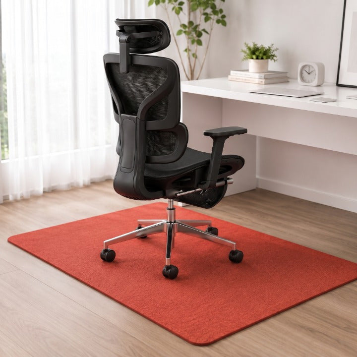 Tapis de chaise bureau ERGOΛ Shield rouge — polyester premium antidérapant