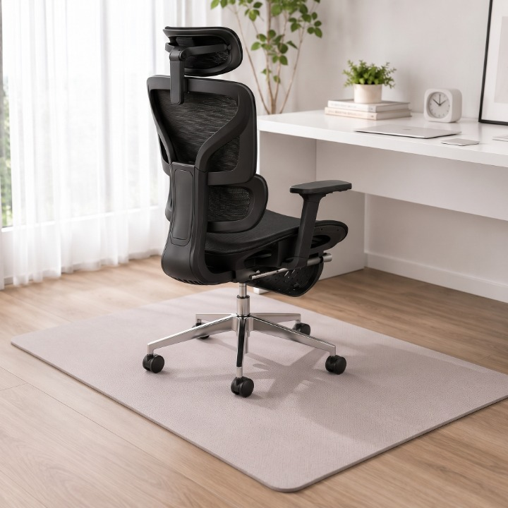 Tapis de chaise bureau ERGOΛ Shield blanc cassé — polyester premium antidérapant