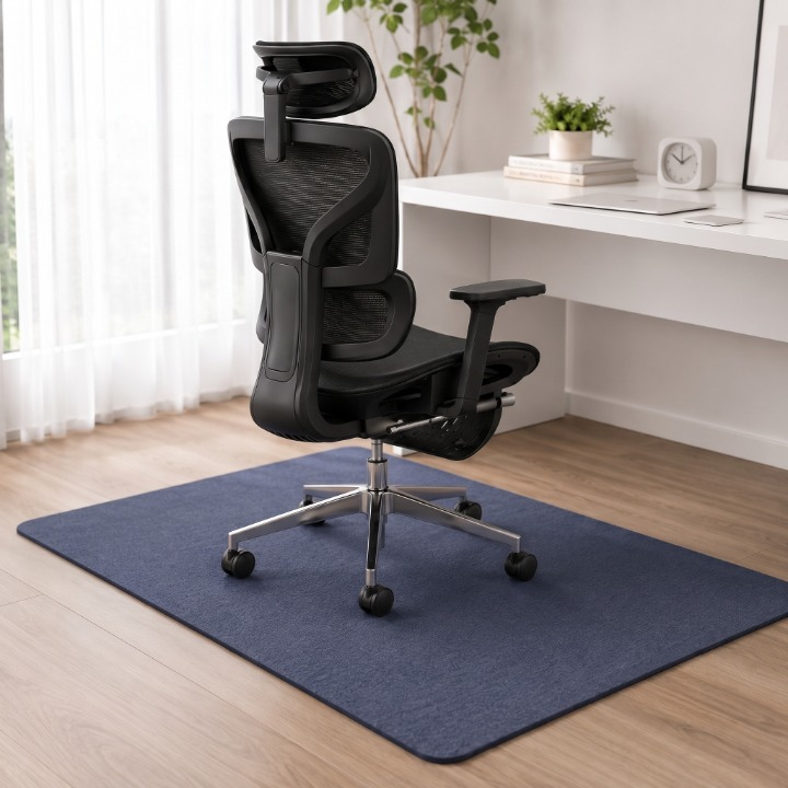 Tapis de chaise bureau ERGOΛ Shield bleu — polyester premium antidérapant