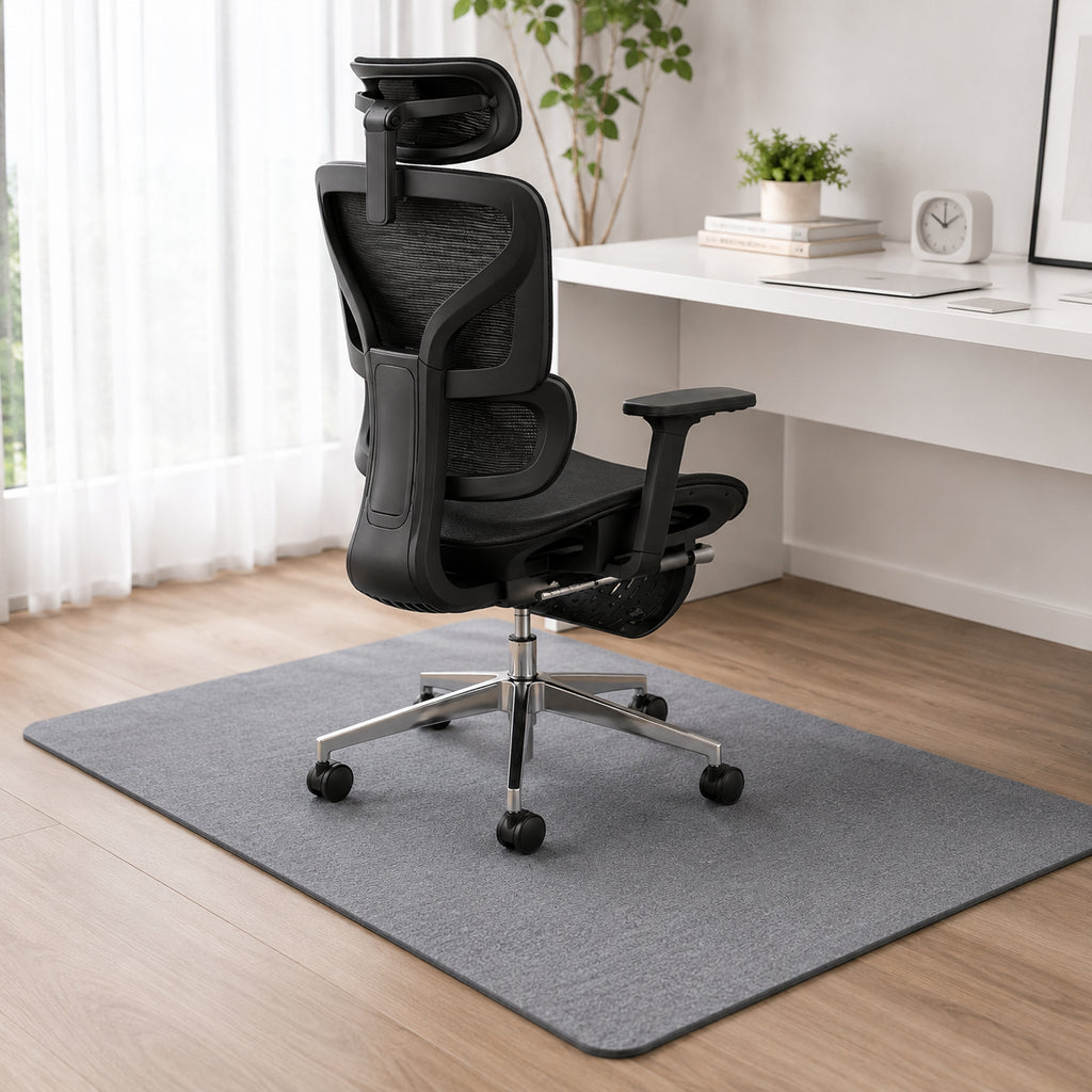 Tapis de chaise bureau ERGOΛ Shield gris — polyester premium antidérapant