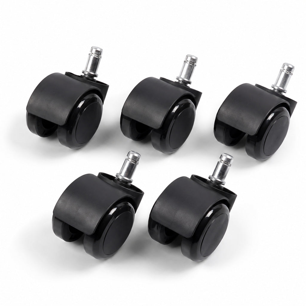 Lot de 5 roulettes ERGOΛ Silent-Glide polyuréthane noir, vue groupée fond blanc