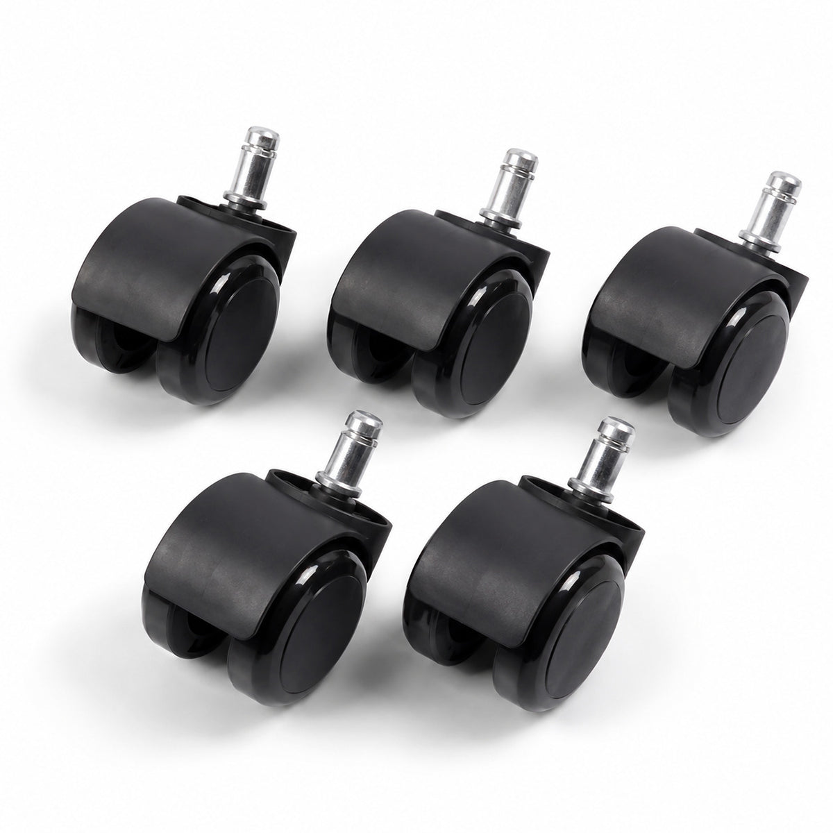Lot de 5 roulettes ERGOΛ Silent-Glide polyuréthane noir, vue groupée fond blanc