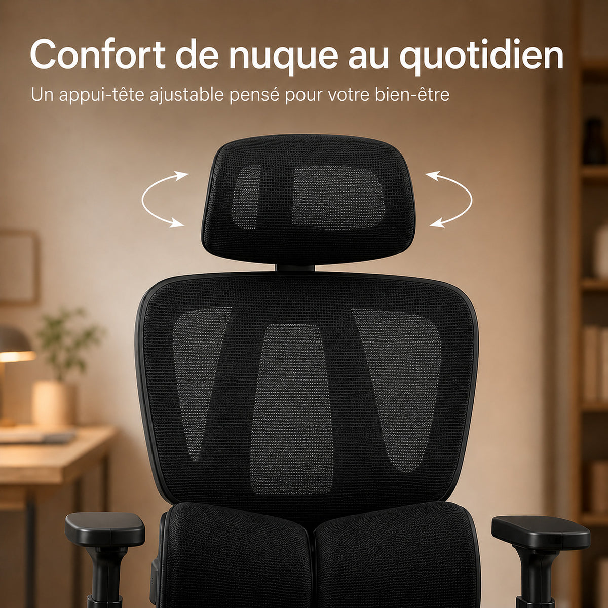 Gros plan appuie-tête siège ERGOΛ Core avec flèches illustrant la rotation ajustable