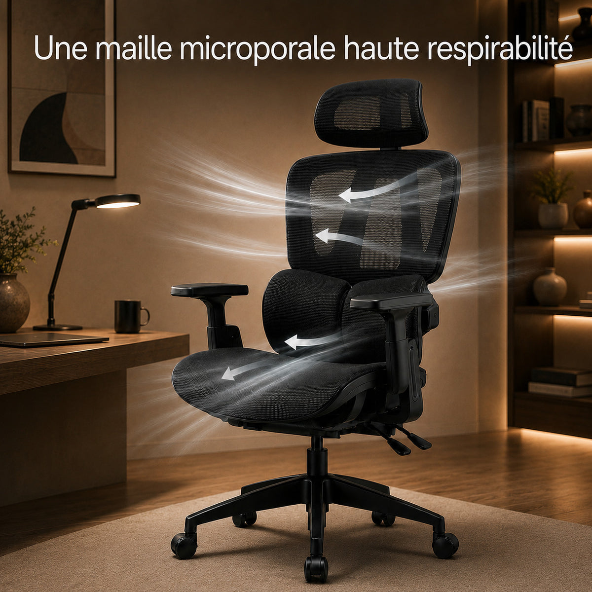Siège ERGOΛ Core mesh microporeux haute respirabilité avec flux d'air traversant dossier et assise
