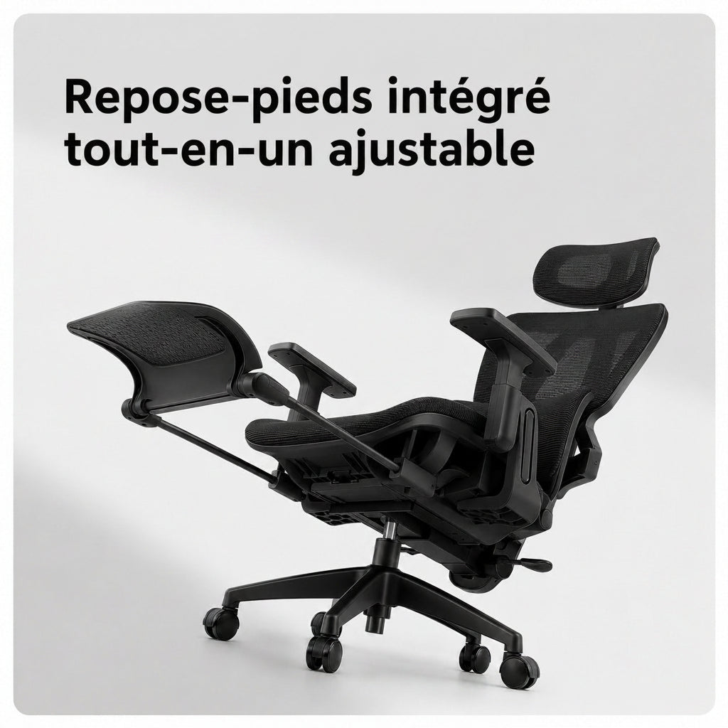 Siège ERGOΛ Core avec repose-pieds intégré ajustable déployé, position inclinée